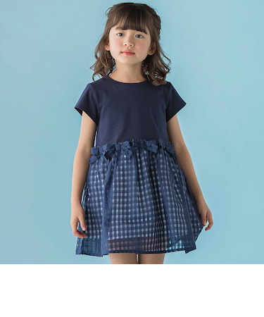 【店舗限定】天竺Tシャツ＋ギンガムチェックドッキングワンピース(95～150cm)