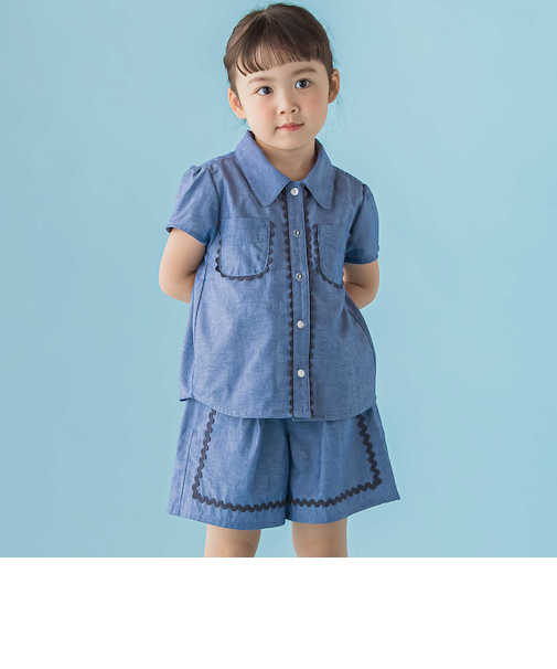 【店舗限定】ダンガリーブラウス+ショートパンツセットアップ(95~150cm)