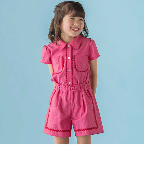 【店舗限定】ダンガリーブラウス+ショートパンツセットアップ(95~150cm)