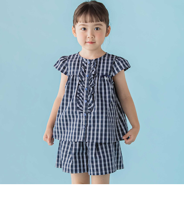 【店舗限定】チェックブラウス＋ショートパンツセットアップ(95～150cm)