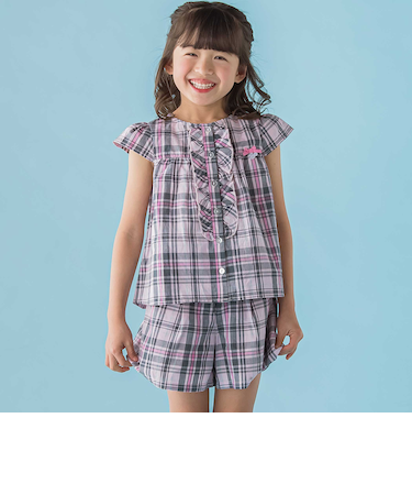 【店舗限定】チェックブラウス＋ショートパンツセットアップ(95～150cm)