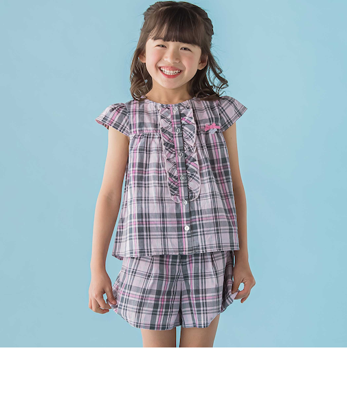 【店舗限定】チェックブラウス＋ショートパンツセットアップ(95～150cm)