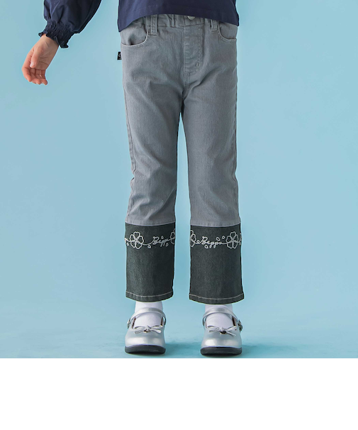 【店舗限定】配色刺しゅう切り替えストレッチデニムパンツ(95～150cm)