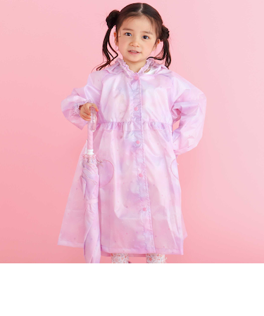 【お揃い】ハートキラキラプリント総柄レース手提げ袋付きレインコート(95~135cm)