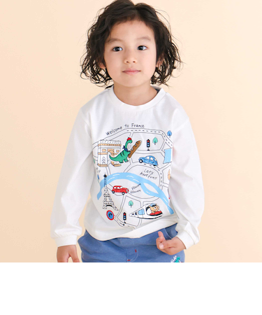 ロードマッププリント天竺長袖Tシャツ(80~130cm)