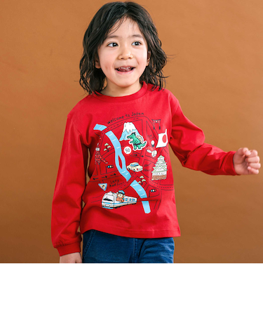 ロードマッププリント天竺長袖Tシャツ(80~130cm)