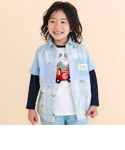 チェックストライプシャンブレー切り替えシャツ(80~130cm)