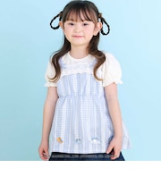 【シナモロール/ポムポムプリン×SLAPSLIP】パフスリーブプリントTシャツ+チェックフレアビスチェ2点セット(90~130cm)