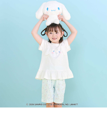 【シナモロール/ポムポムプリン×SLAPSLIP】耳付きモチーフ半袖パジャマ(90~130cm)