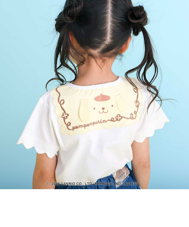 【シナモロール/ポムポムプリン×SLAPSLIP】袖スカラップ耳付きセーラー襟風Tシャツ(90~130cm)