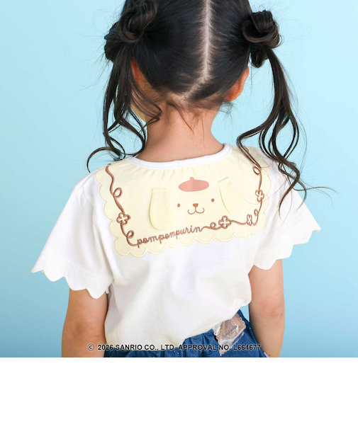 【シナモロール/ポムポムプリン×SLAPSLIP】袖スカラップ耳付きセーラー襟風Tシャツ(90~130cm)
