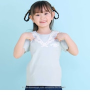 【シナモロール/ポムポムプリン×SLAPSLIP】袖スカラップ耳付きセーラー襟風Tシャツ(90~130cm)