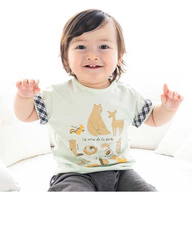 【お揃い】森のどうぶつプリント半袖Tシャツ(70~90cm)