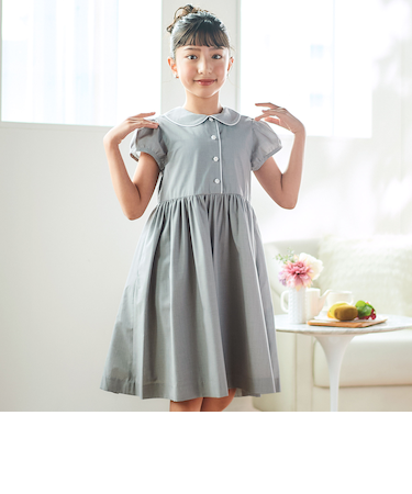 パイピングブロード襟付きワンピース(100~140cm)