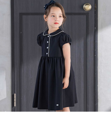 パイピングブロード襟付きワンピース(100~140cm)
