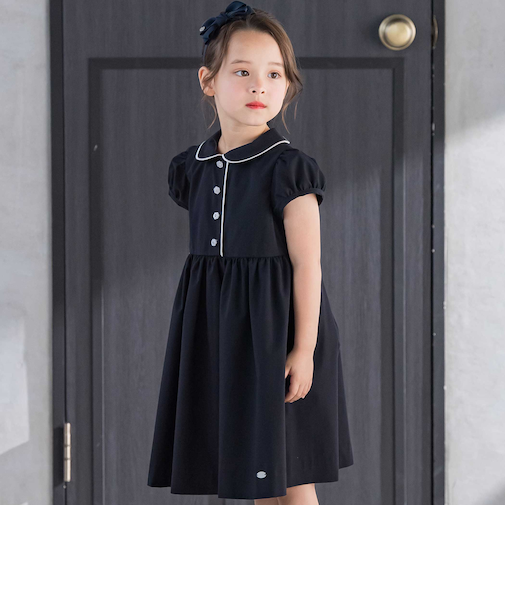 パイピングブロード襟付きワンピース(100~140cm)