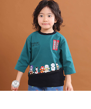 【歌舞伎コラボ】ネコ歌舞伎切り替え7分丈天竺Tシャツ(80~130cm)