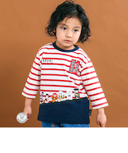 【歌舞伎コラボ】ネコ歌舞伎切り替え7分丈天竺Ｔシャツ(80~130cm)