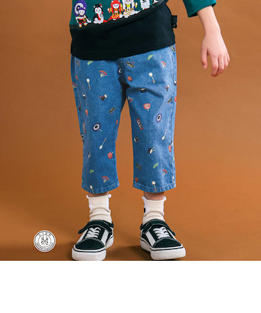 【歌舞伎コラボ】総柄7分丈デニムパンツ(80~130cm)