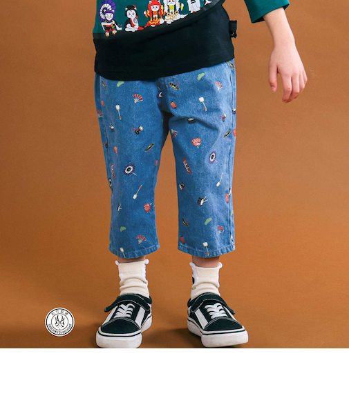 【歌舞伎コラボ】総柄7分丈デニムパンツ(80~130cm)