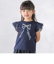 袖異素材リボン刺しゅうTシャツ(95~160cm)