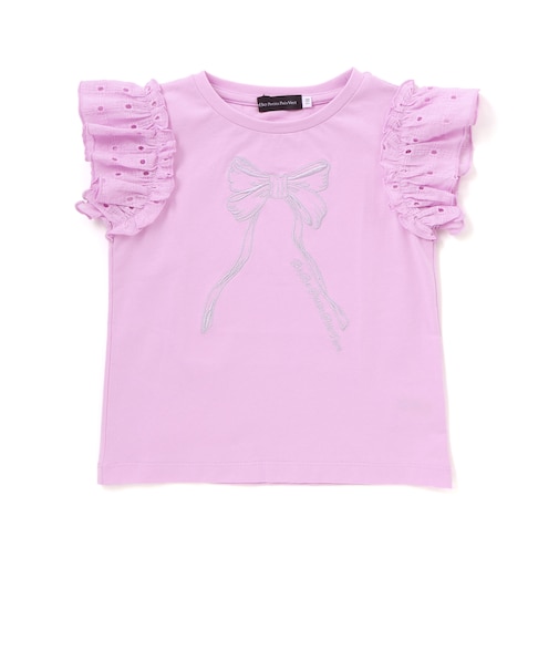 袖異素材リボン刺しゅうTシャツ(95~160cm)