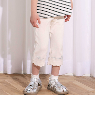 裾スカラップハートウサギ・イヌ・クマ刺しゅう7分丈パンツ(80~120cm)