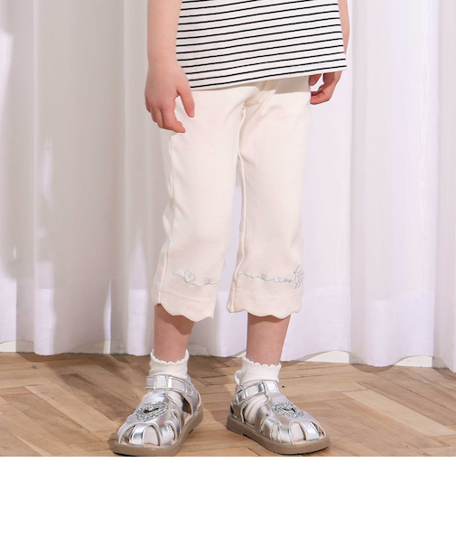 裾スカラップハートウサギ・イヌ・クマ刺しゅう7分丈パンツ(80~120cm)