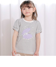 【お揃い】モチーフパッチ刺しゅうリボンスリーブ半袖Tシャツ(80~130cm)