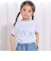 【お揃い】モチーフパッチ刺しゅうリボンスリーブ半袖Tシャツ(80~130cm)