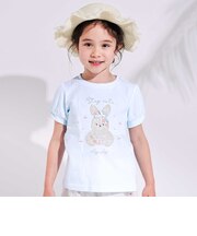 【お揃い】モチーフパッチ刺しゅうリボンスリーブ半袖Tシャツ(80~130cm)