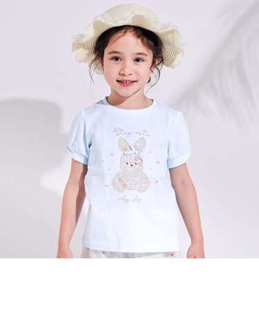 【お揃い】モチーフパッチ刺しゅうリボンスリーブ半袖Tシャツ(80~130cm)