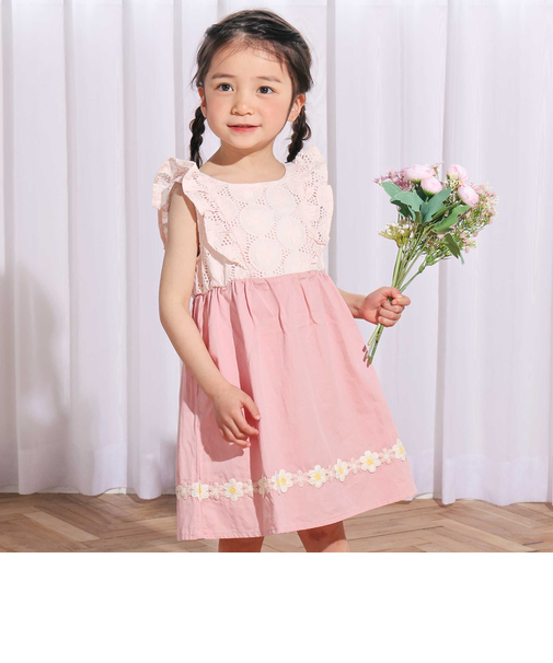 レース切り替え花柄ジャンパースカート(90~130cm)