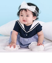 【マリンシリーズ】セーラー襟スカラップワンピース＋ブルマセットアップベビー(70~80cm)