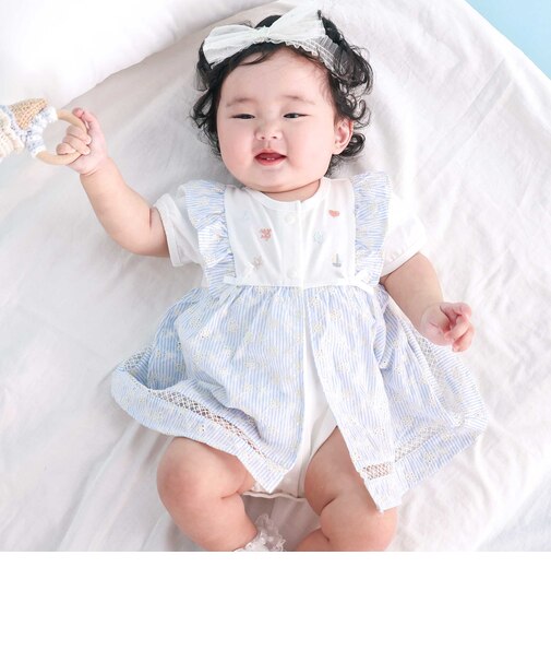 【マリンシリーズ】マリン刺しゅうカバーオールベビー(70~80cm)