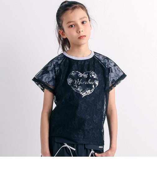 チュールレイヤード天竺半袖Tシャツ(110~150cm)