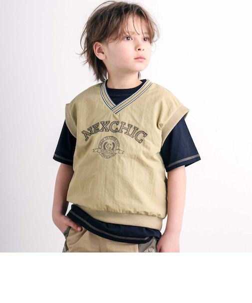 Vネックタフタプルオーバーベスト(110~150cm)