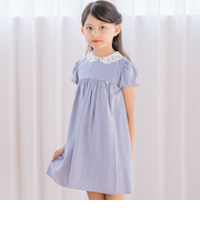 【お揃い】襟レースシャンブレーワンピース(90~140cm)
