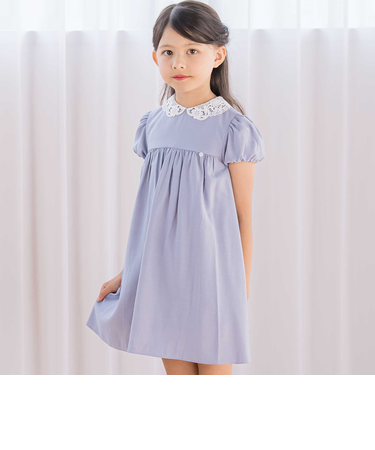 【お揃い】襟レースシャンブレーワンピース(90~140cm)