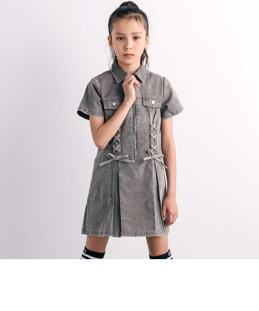 プリンセスラインレースアップデニム＆ツイルワンピース(110~150cm)