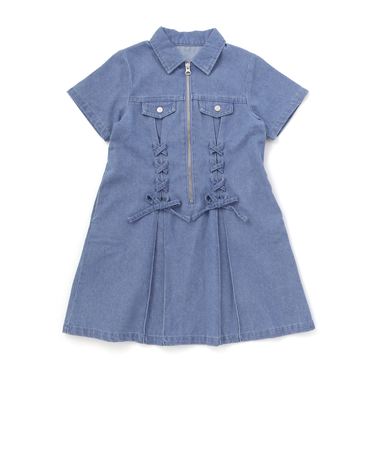 プリンセスラインレースアップデニム＆ツイルワンピース(110~150cm)