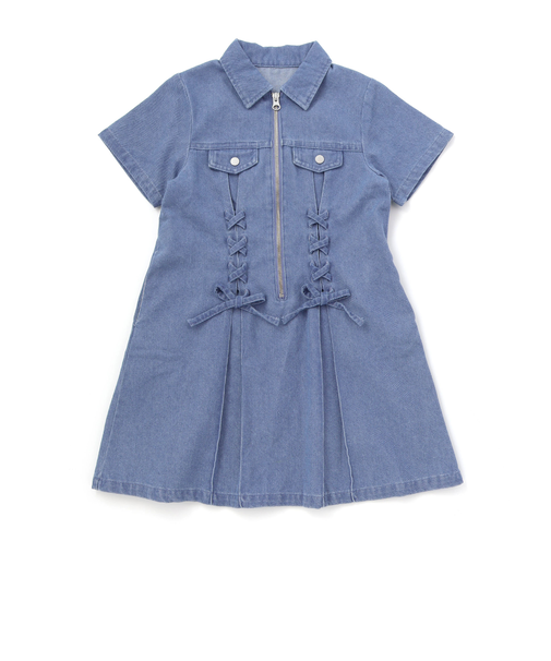 プリンセスラインレースアップデニム＆ツイルワンピース(110~150cm)