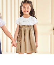 タフタ×天竺ギャザー切り替え半袖ワンピース(80~150cm)