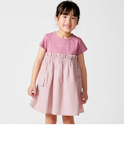 タフタ×天竺ギャザー切り替え半袖ワンピース(80~150cm)