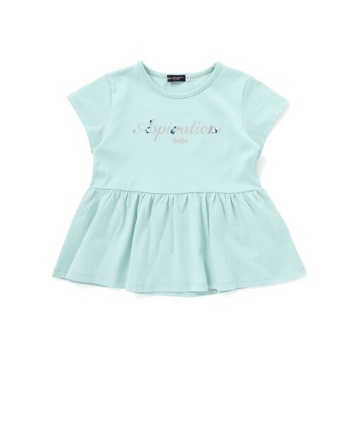 ロゴ刺しゅうペプラムフリル天竺半袖Tシャツ(100~150cm)