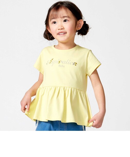 ロゴ刺しゅうペプラムフリル天竺半袖Tシャツ(100~150cm)