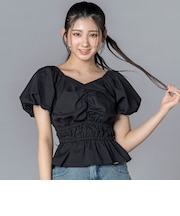 2WAYオフショルダーシャーリングトップスブラウス(130~160cm)