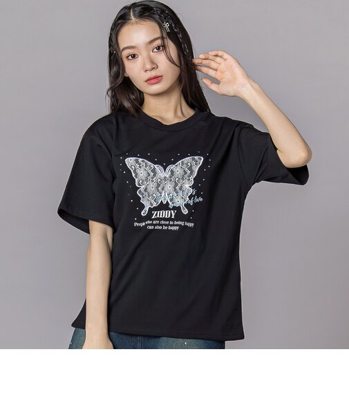 レースバタフライ・スパークルTシャツ(130~160cm)