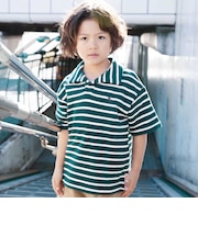 スキッパーネック ボーダープレッピーBIGポロシャツ(100~160cm)