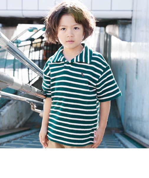 スキッパーネック ボーダープレッピーBIGポロシャツ(100~160cm)